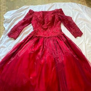 Gorgeous burgundy lace and beaded ball gown